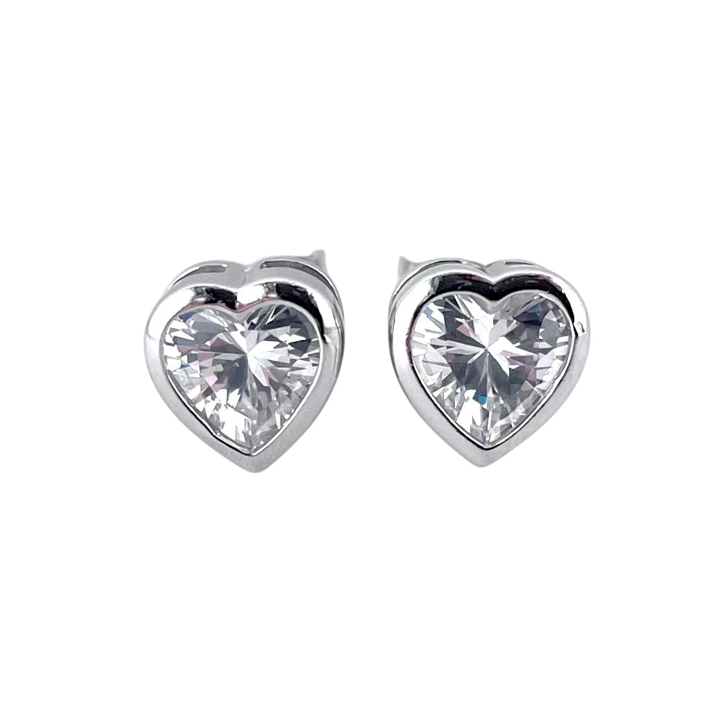 CZ Heart Post Earrings Sterling Silver