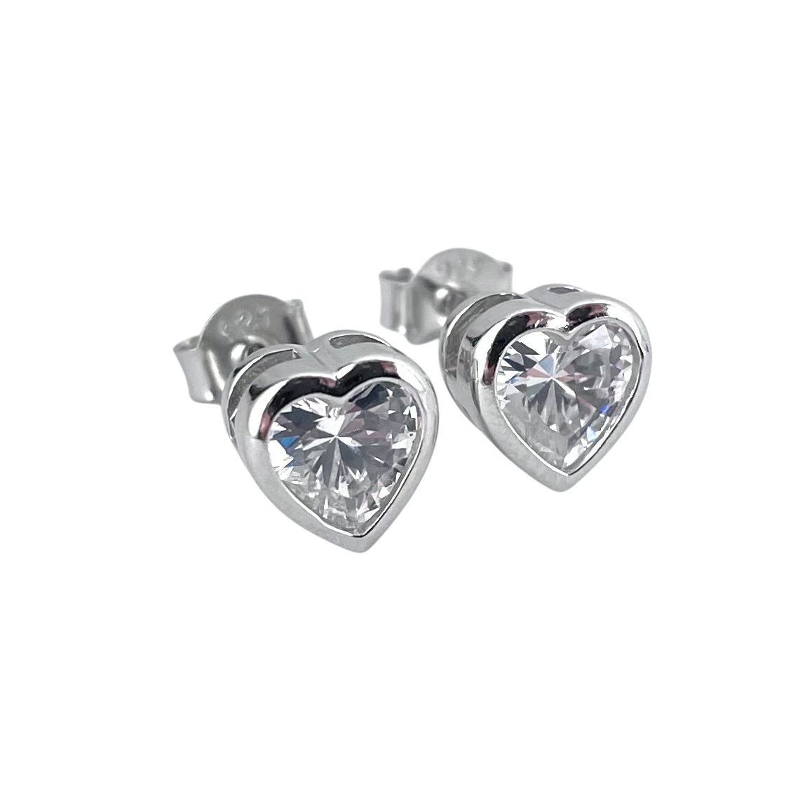 CZ Heart Post Earrings Sterling Silver