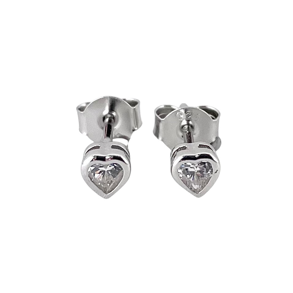 CZ Heart Post Earrings Sterling Silver