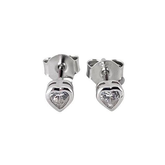 CZ Heart Post Earrings Sterling Silver