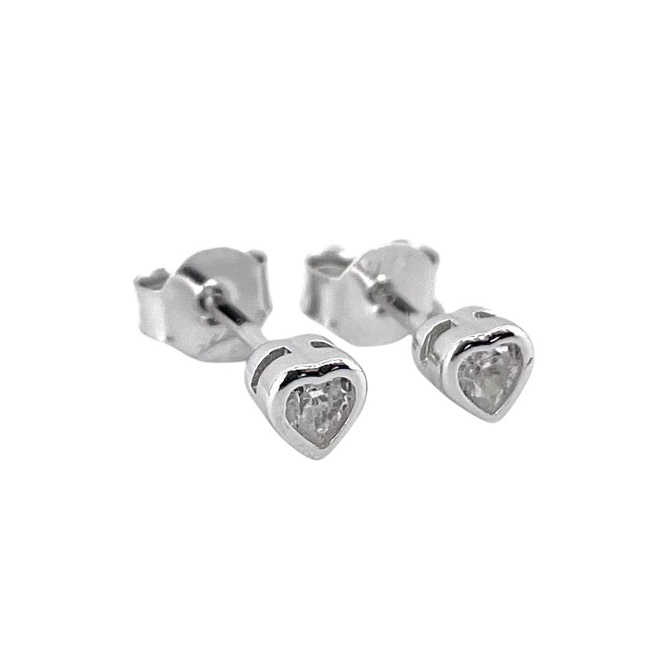 CZ Heart Post Earrings Sterling Silver