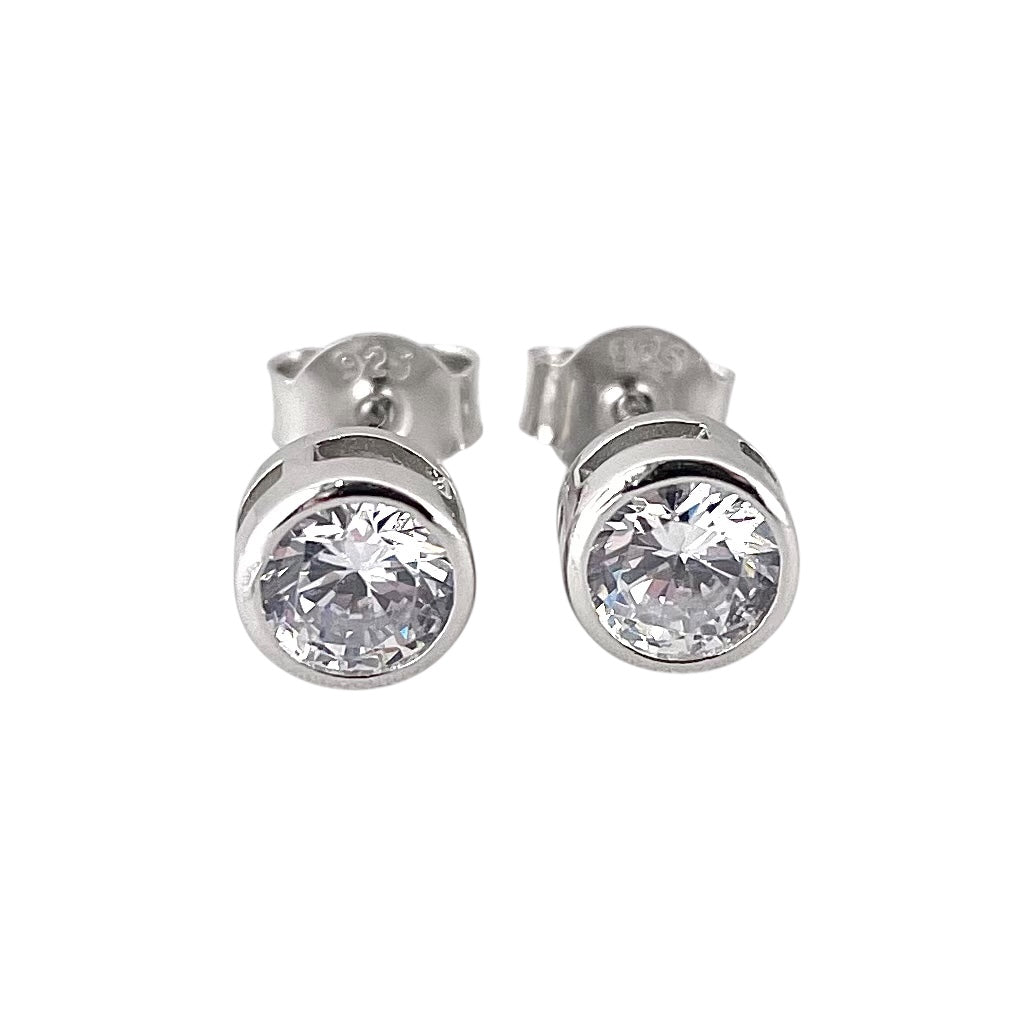 CZ Round Post Earrings Sterling Silver