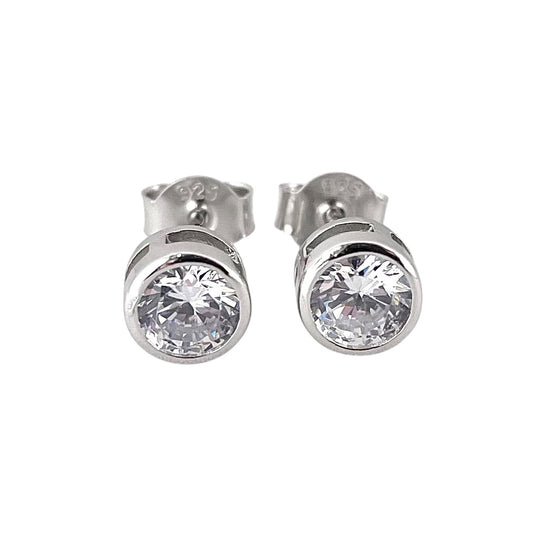 CZ Round Post Earrings Sterling Silver