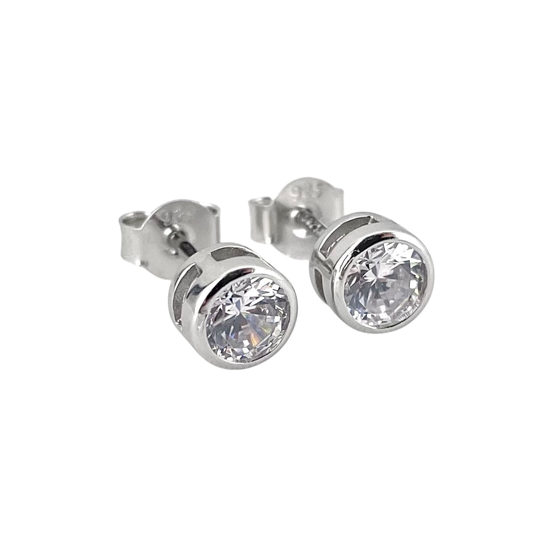 CZ Round Post Earrings Sterling Silver