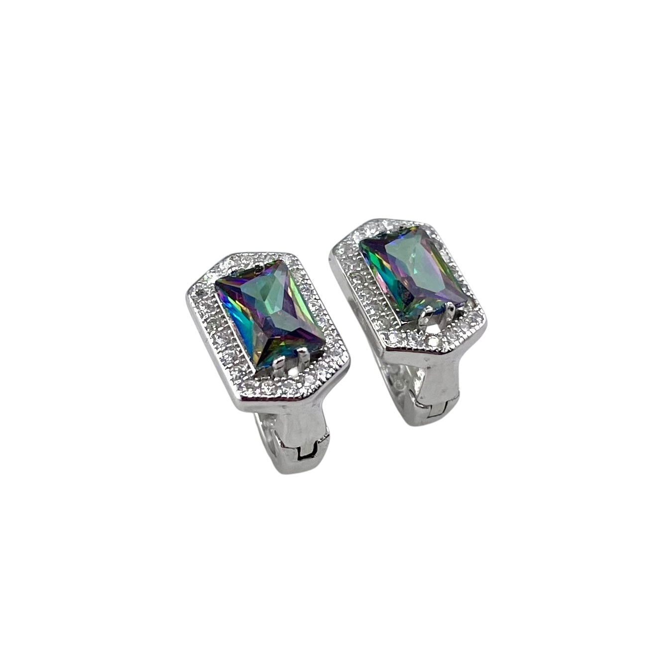 CZ Rectangle Clip Earrings Sterling Silver