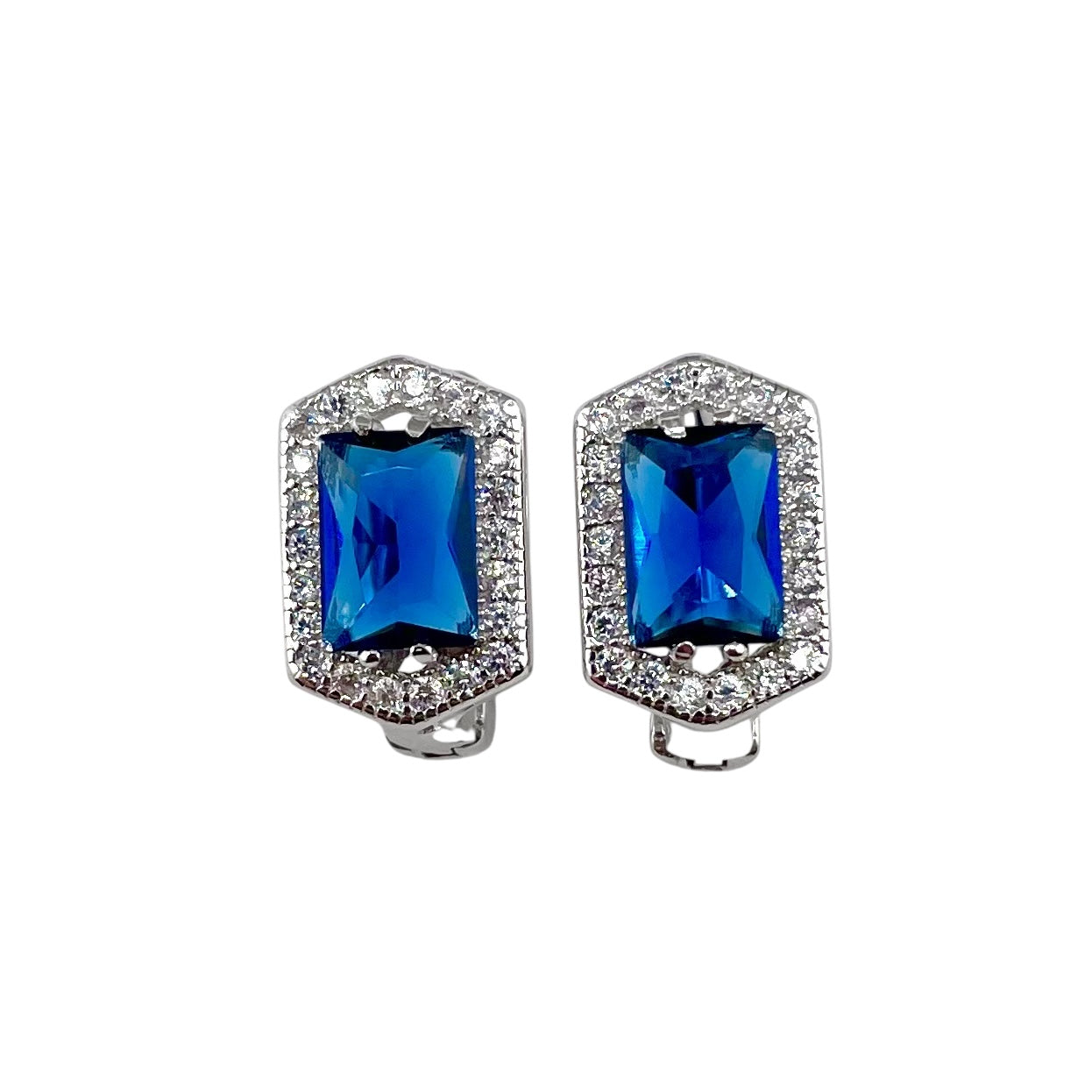 CZ Rectangle Clip Earrings Sterling Silver