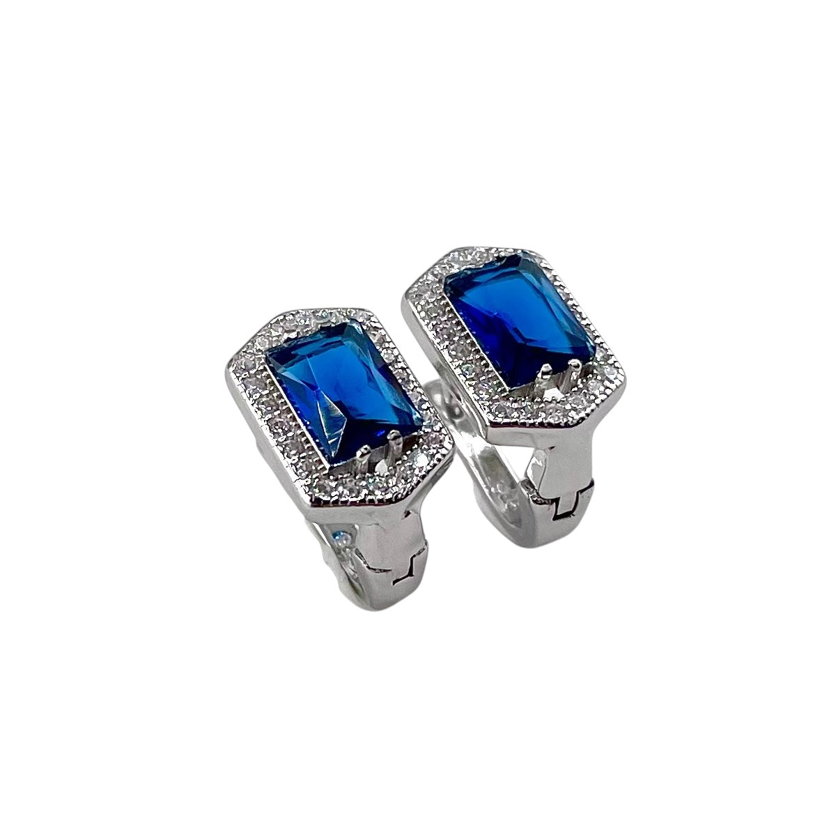 CZ Rectangle Clip Earrings Sterling Silver