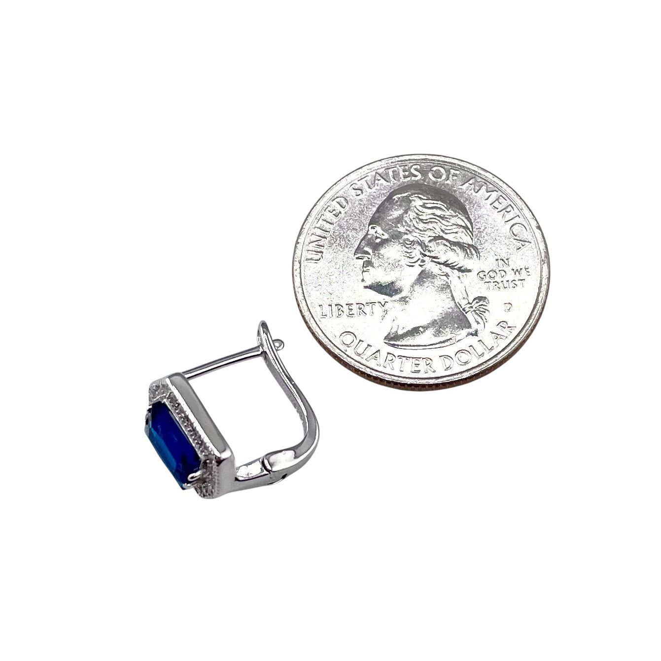 CZ Rectangle Clip Earrings Sterling Silver