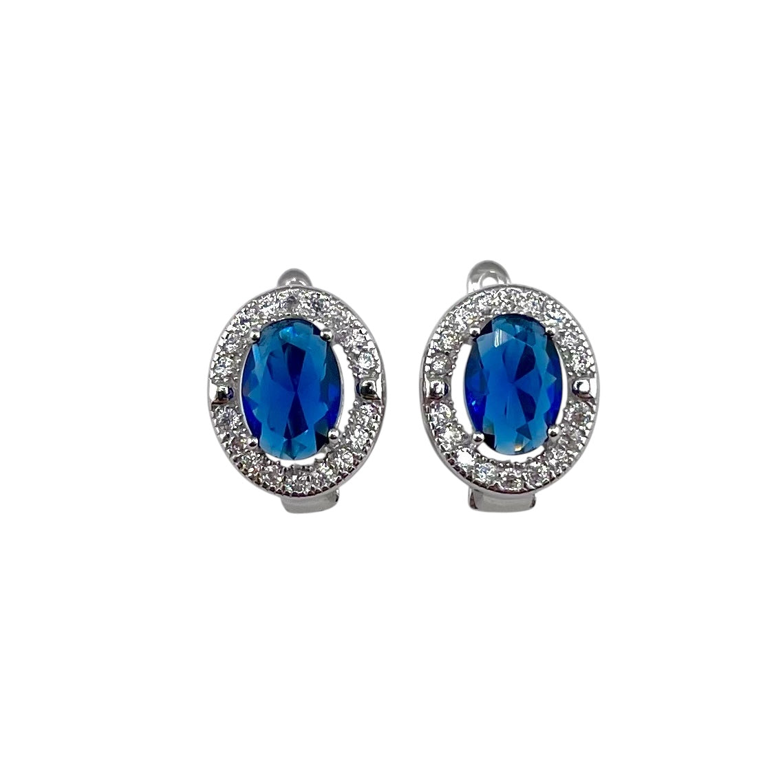 CZ Oval Clip Earrings Sterling Silver