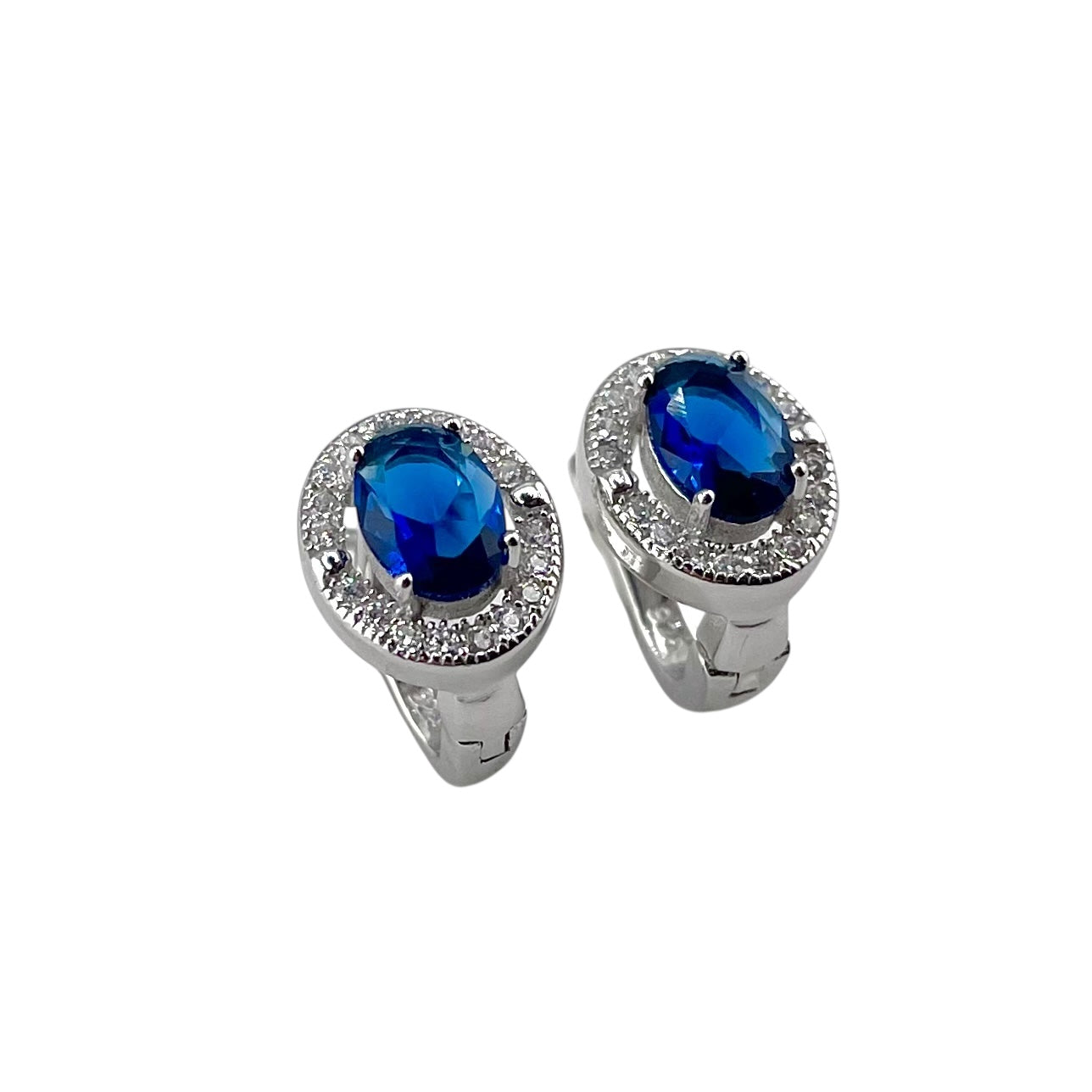 CZ Oval Clip Earrings Sterling Silver