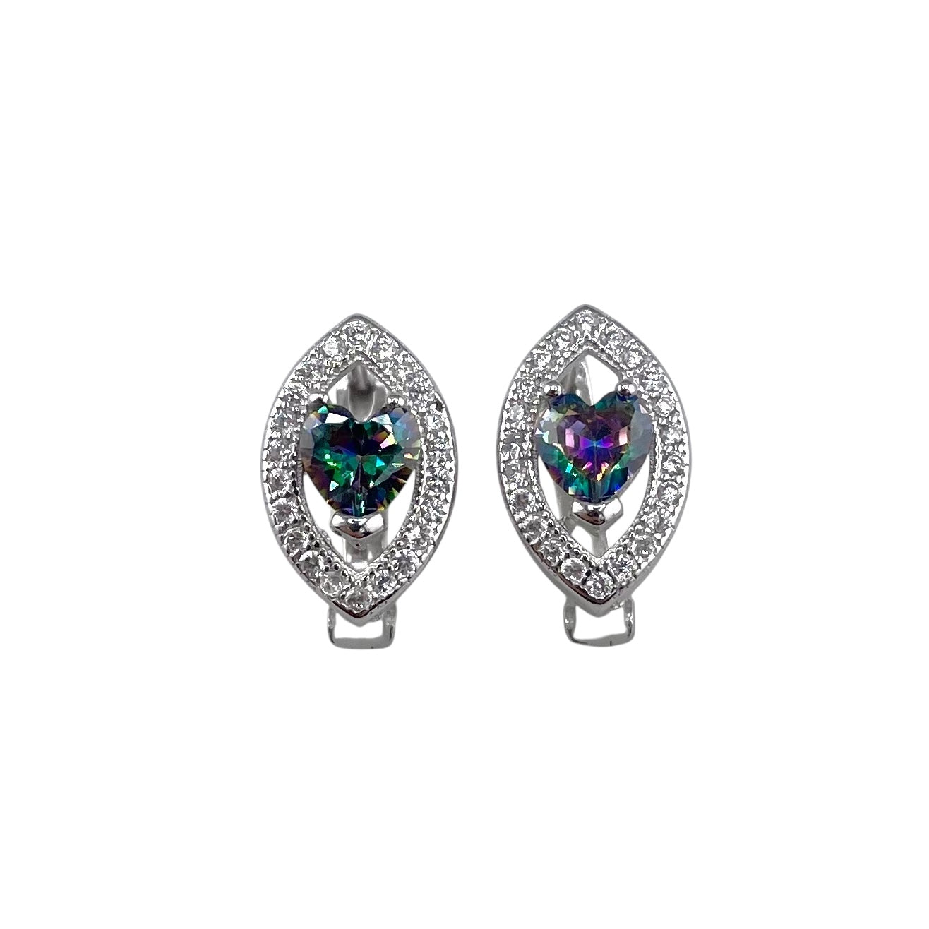 CZ Heart Clip Earrings Sterling Silver