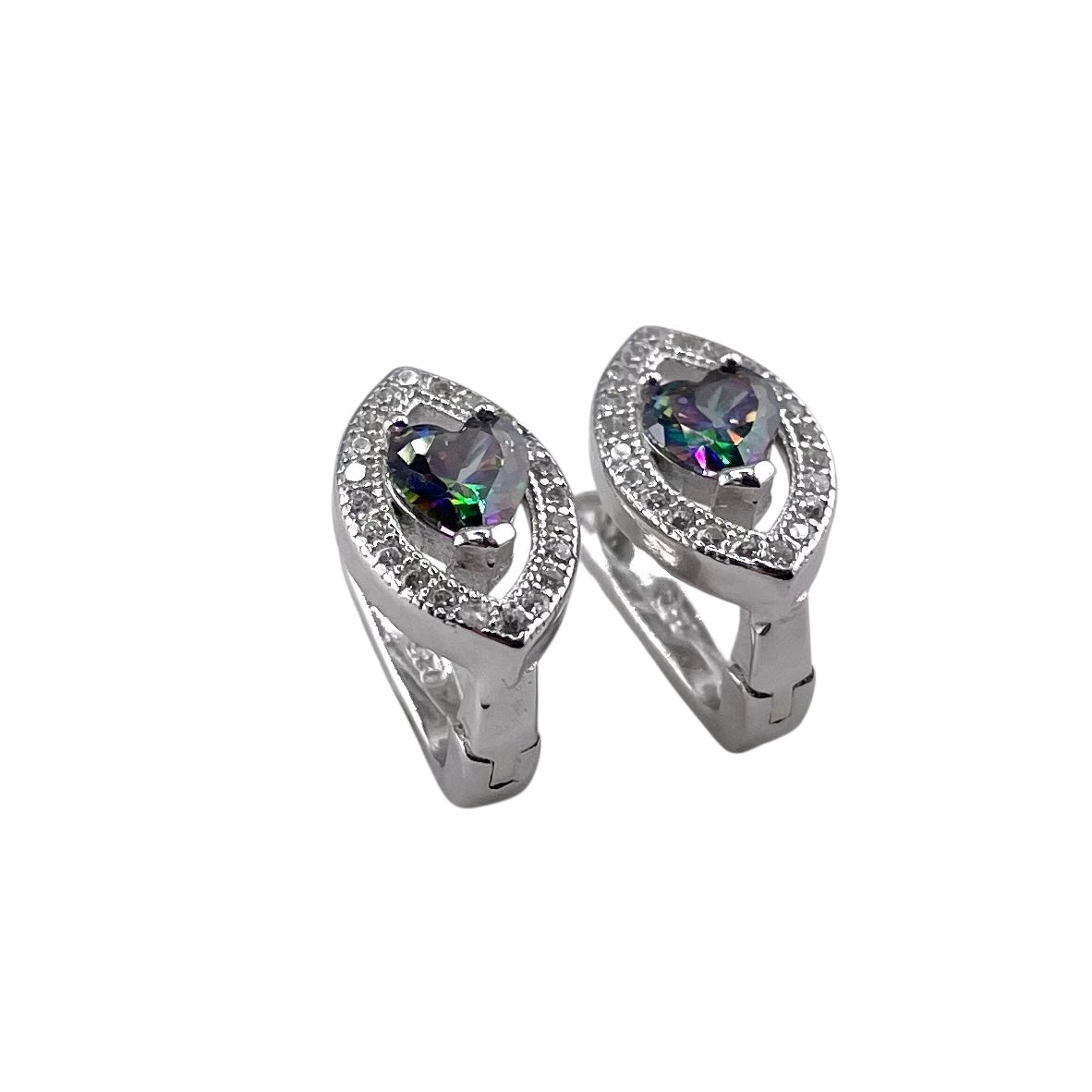 CZ Heart Clip Earrings Sterling Silver