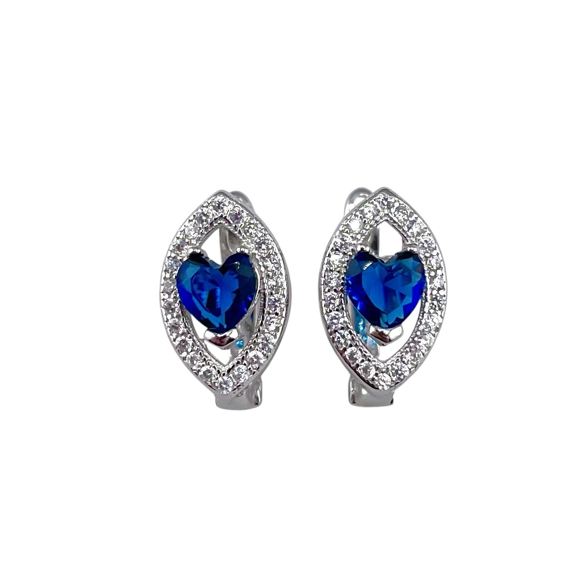 CZ Heart Clip Earrings Sterling Silver