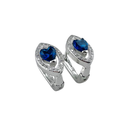 CZ Heart Clip Earrings Sterling Silver