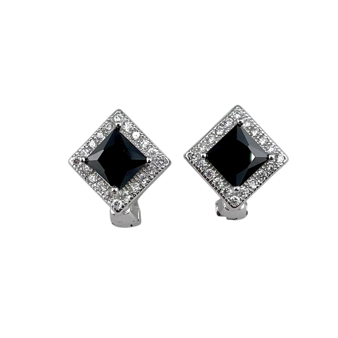 CZ Diamond Shape Clip Earrings Sterling Silver