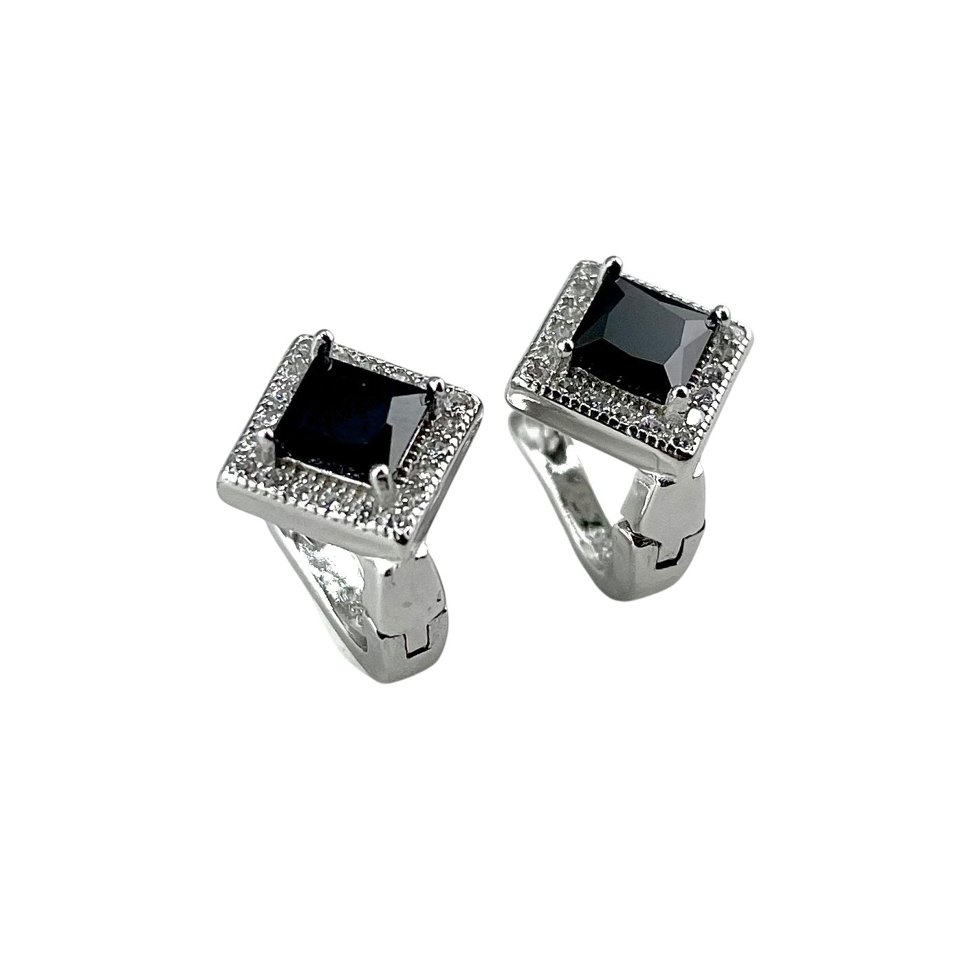 CZ Diamond Shape Clip Earrings Sterling Silver