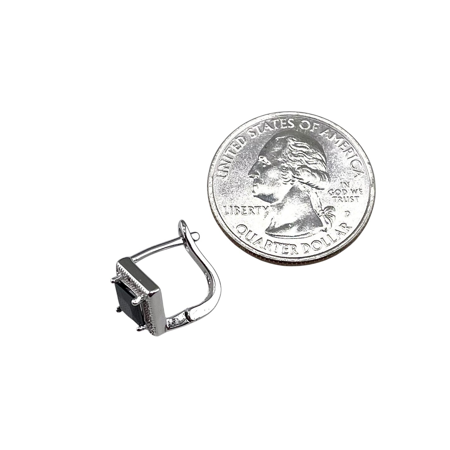 CZ Diamond Shape Clip Earrings Sterling Silver