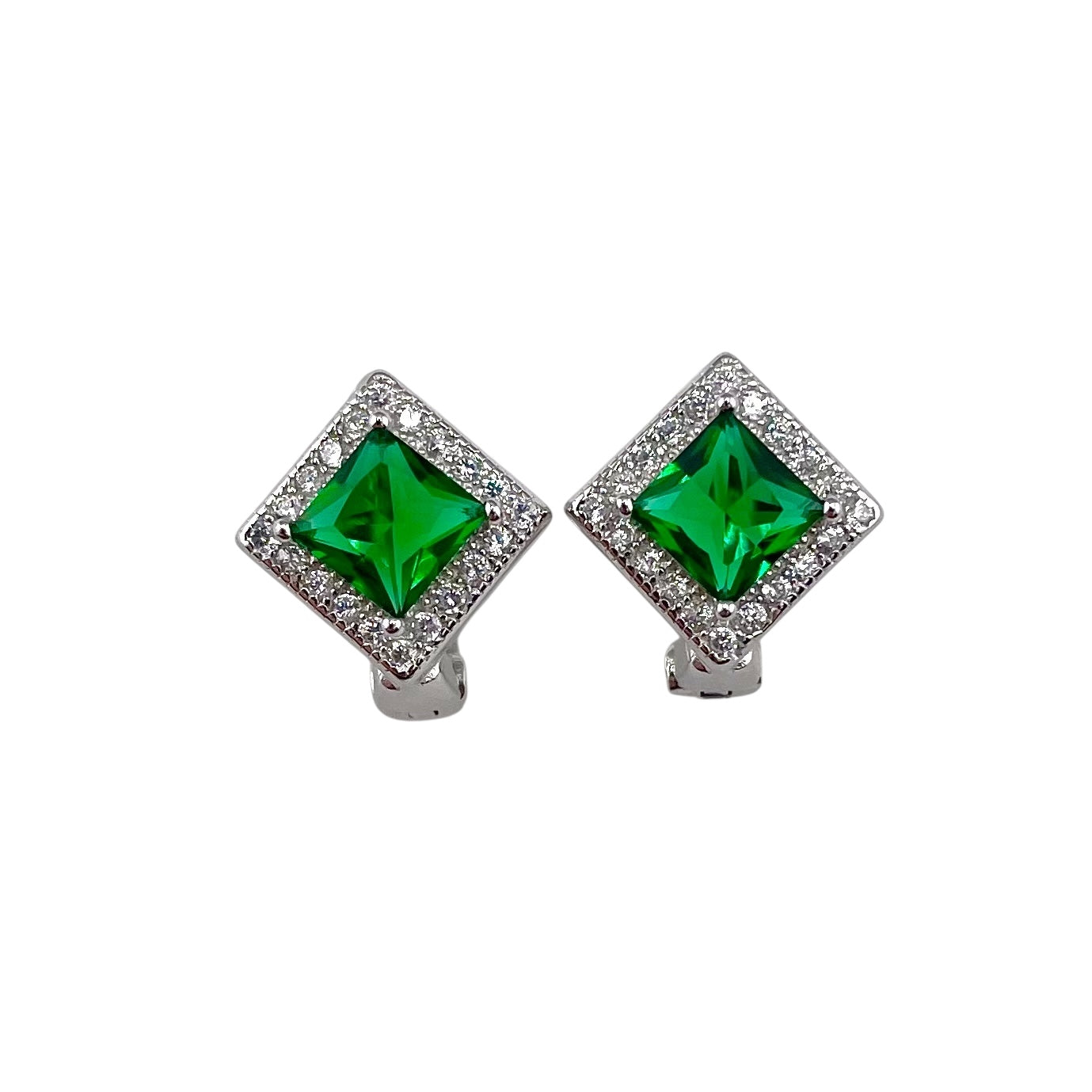 CZ Diamond Shape Clip Earrings Sterling Silver