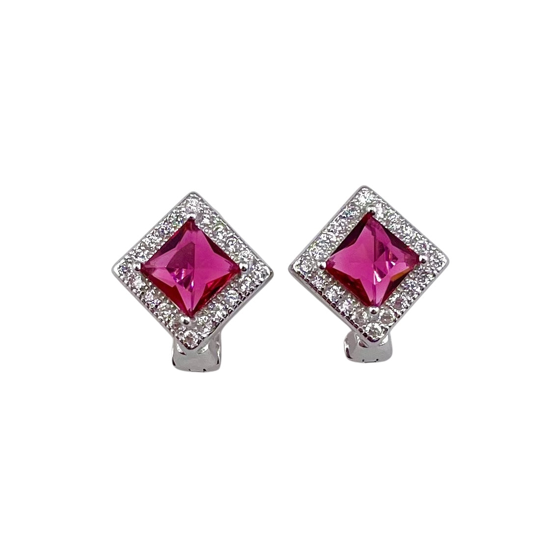 CZ Diamond Shape Clip Earrings Sterling Silver