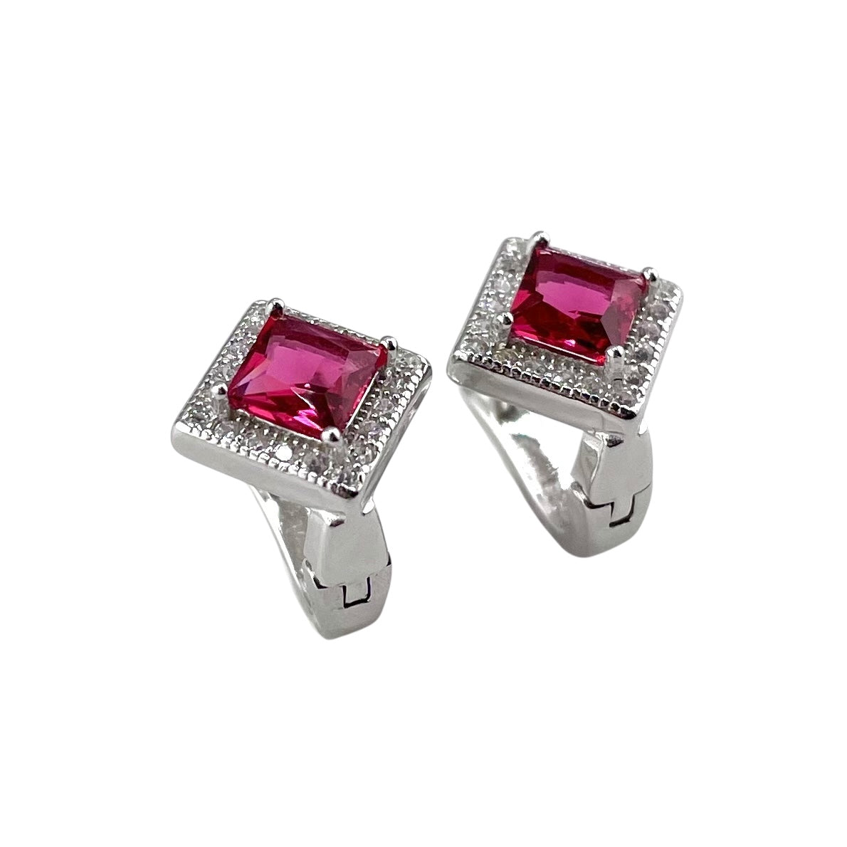 CZ Diamond Shape Clip Earrings Sterling Silver