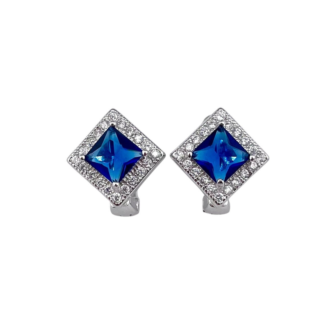 CZ Diamond Shape Clip Earrings Sterling Silver