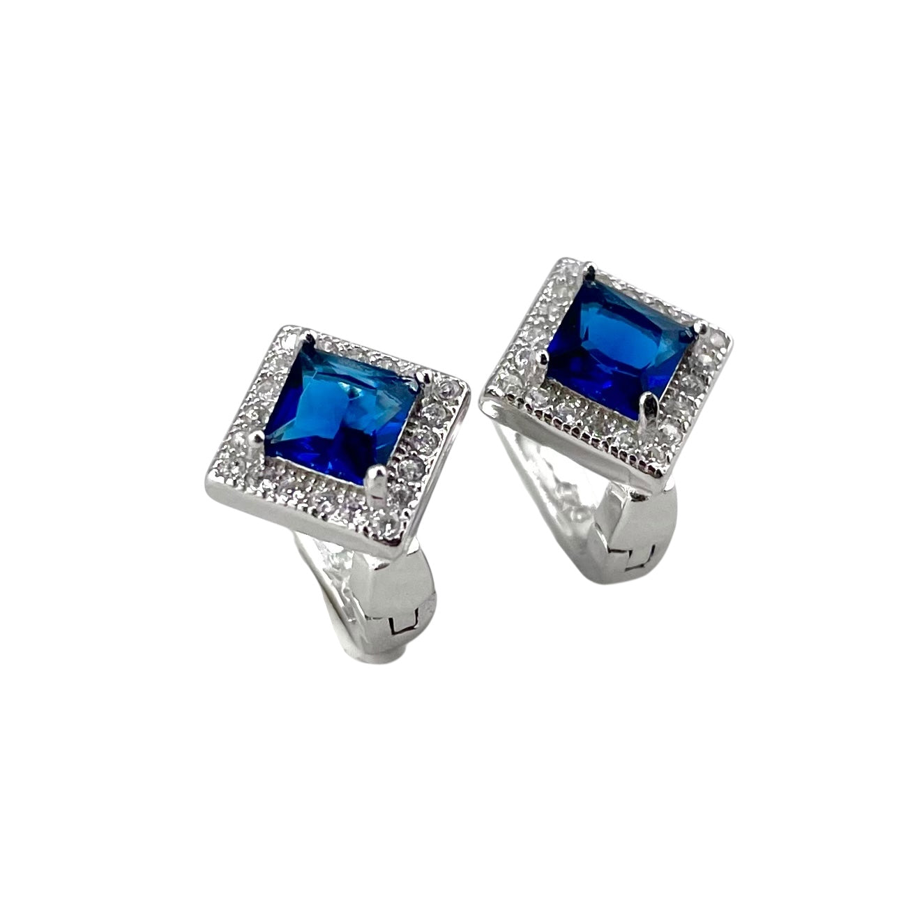 CZ Diamond Shape Clip Earrings Sterling Silver