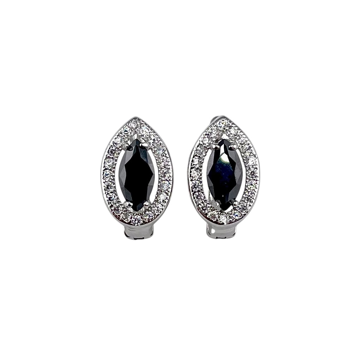 CZ Marquis Pear Clip Earrings Sterling Silver