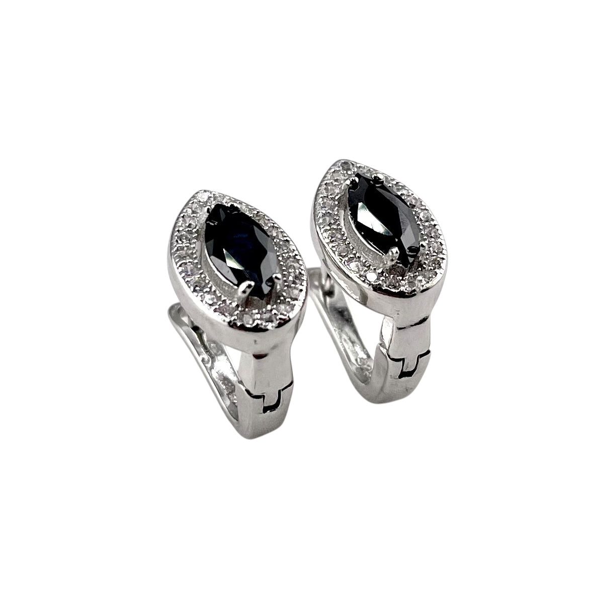 CZ Marquis Pear Clip Earrings Sterling Silver