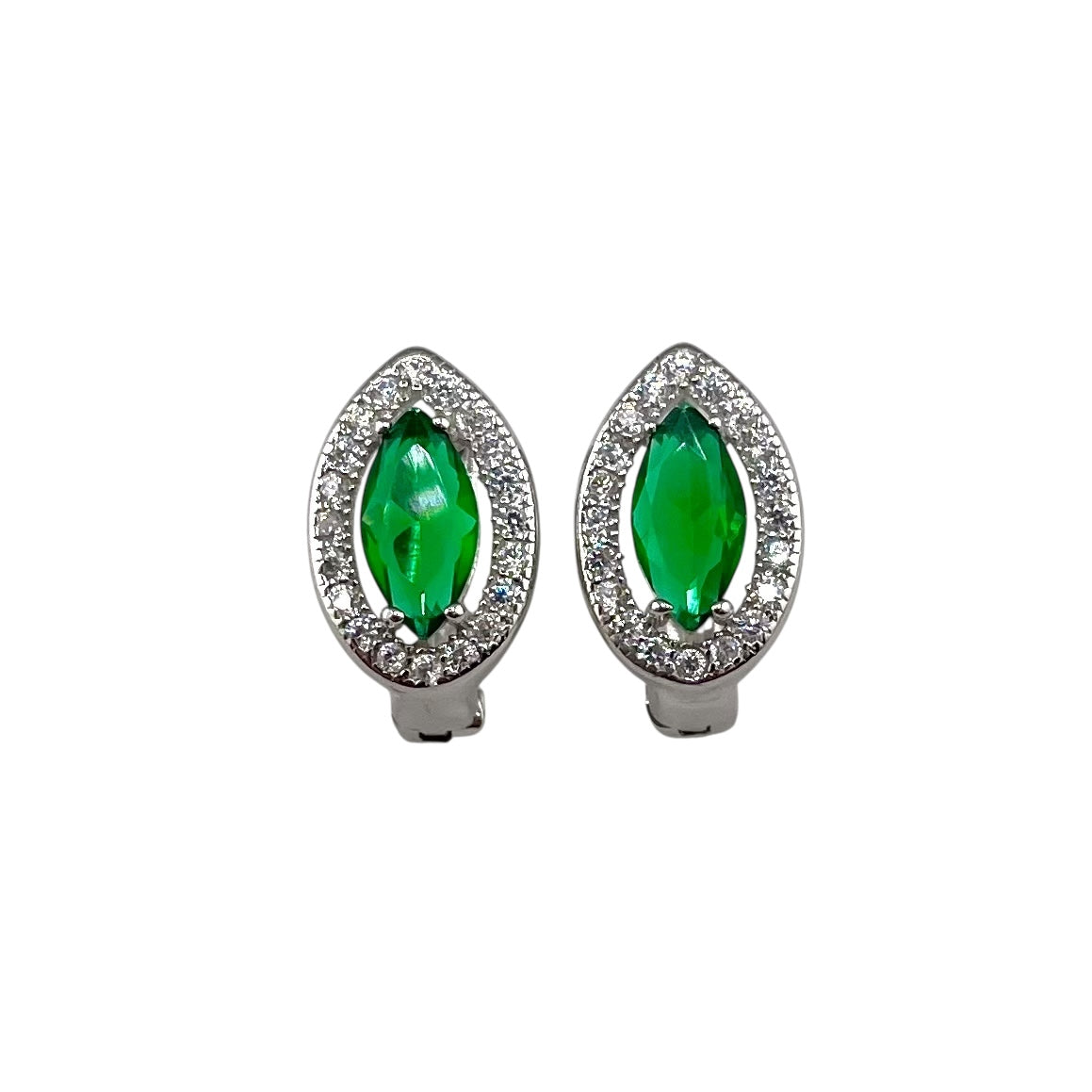 CZ Marquis Pear Clip Earrings Sterling Silver