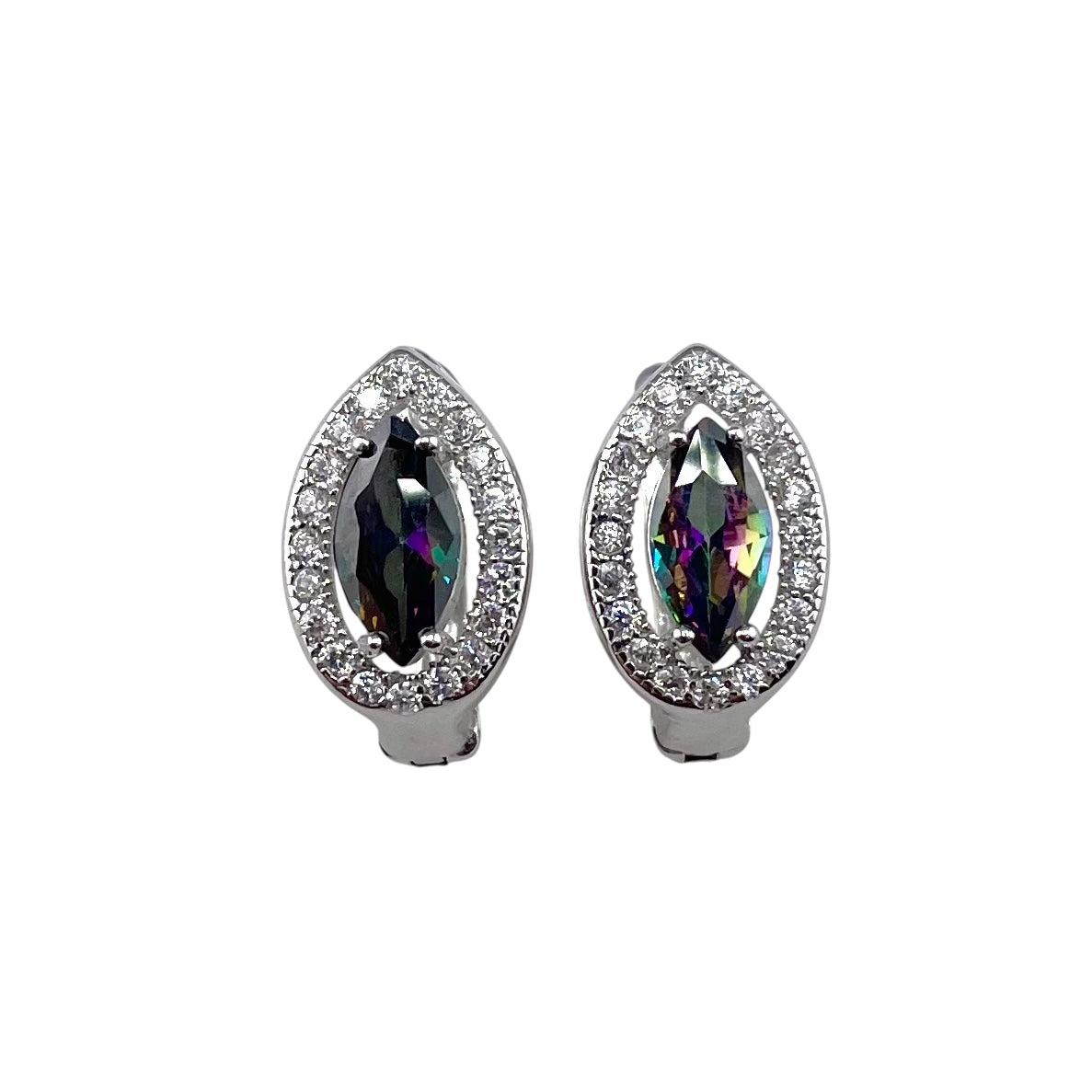 CZ Marquis Pear Clip Earrings Sterling Silver