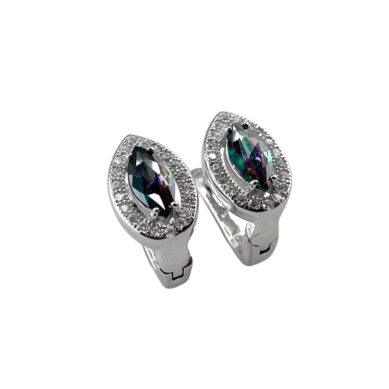 CZ Marquis Pear Clip Earrings Sterling Silver