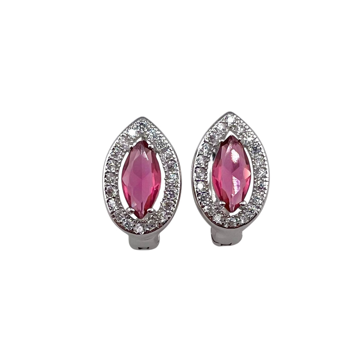 CZ Marquis Pear Clip Earrings Sterling Silver