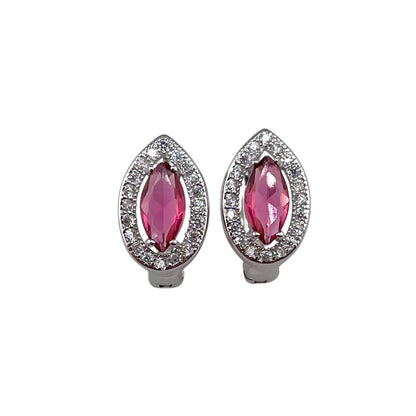 CZ Marquis Pear Clip Earrings Sterling Silver