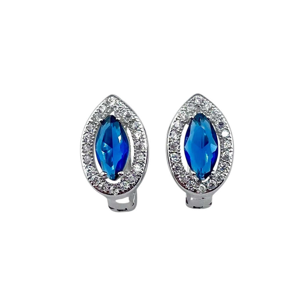 CZ Marquis Pear Clip Earrings Sterling Silver