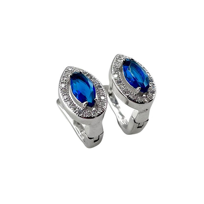 CZ Marquis Pear Clip Earrings Sterling Silver