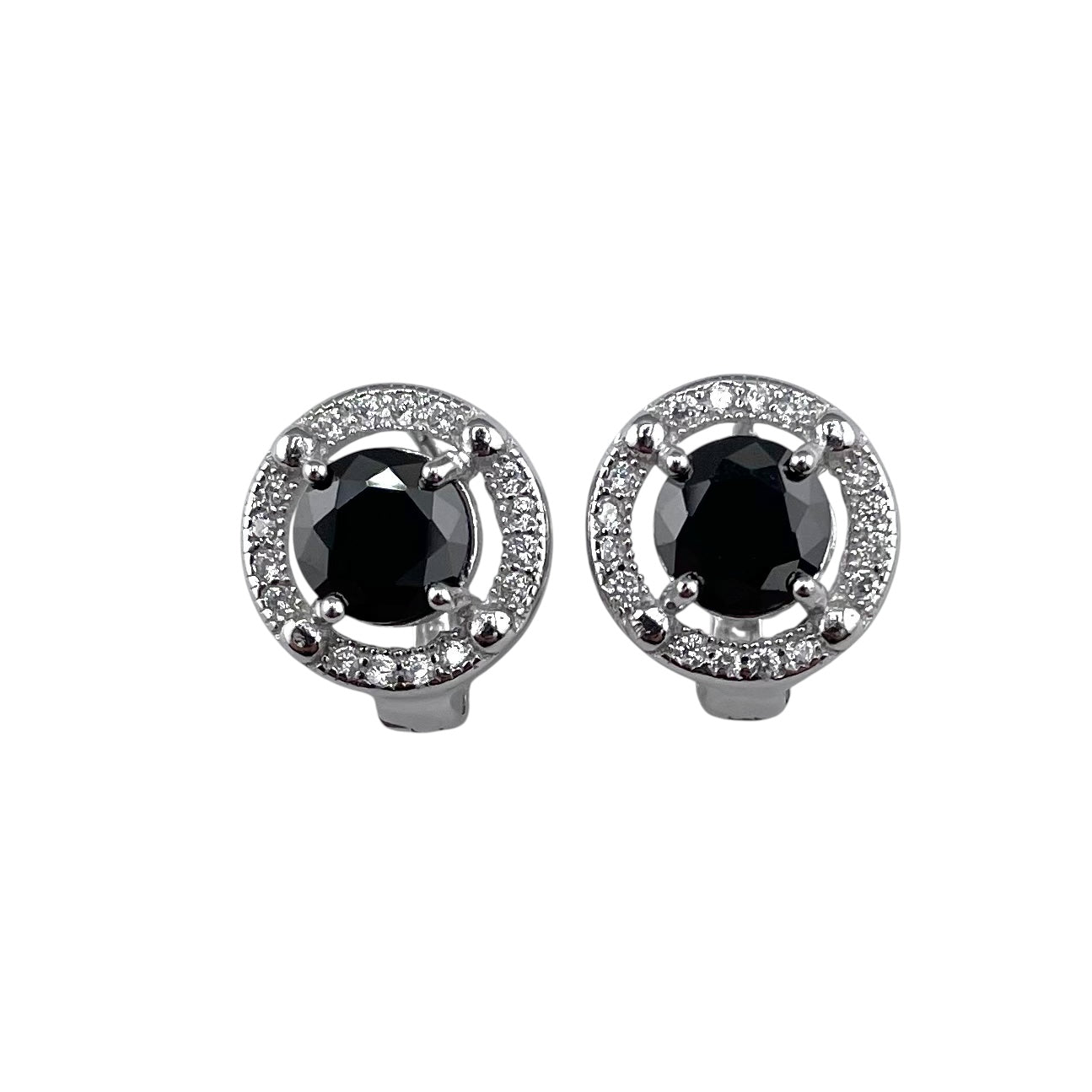 CZ Round Clip Earrings Sterling Silver
