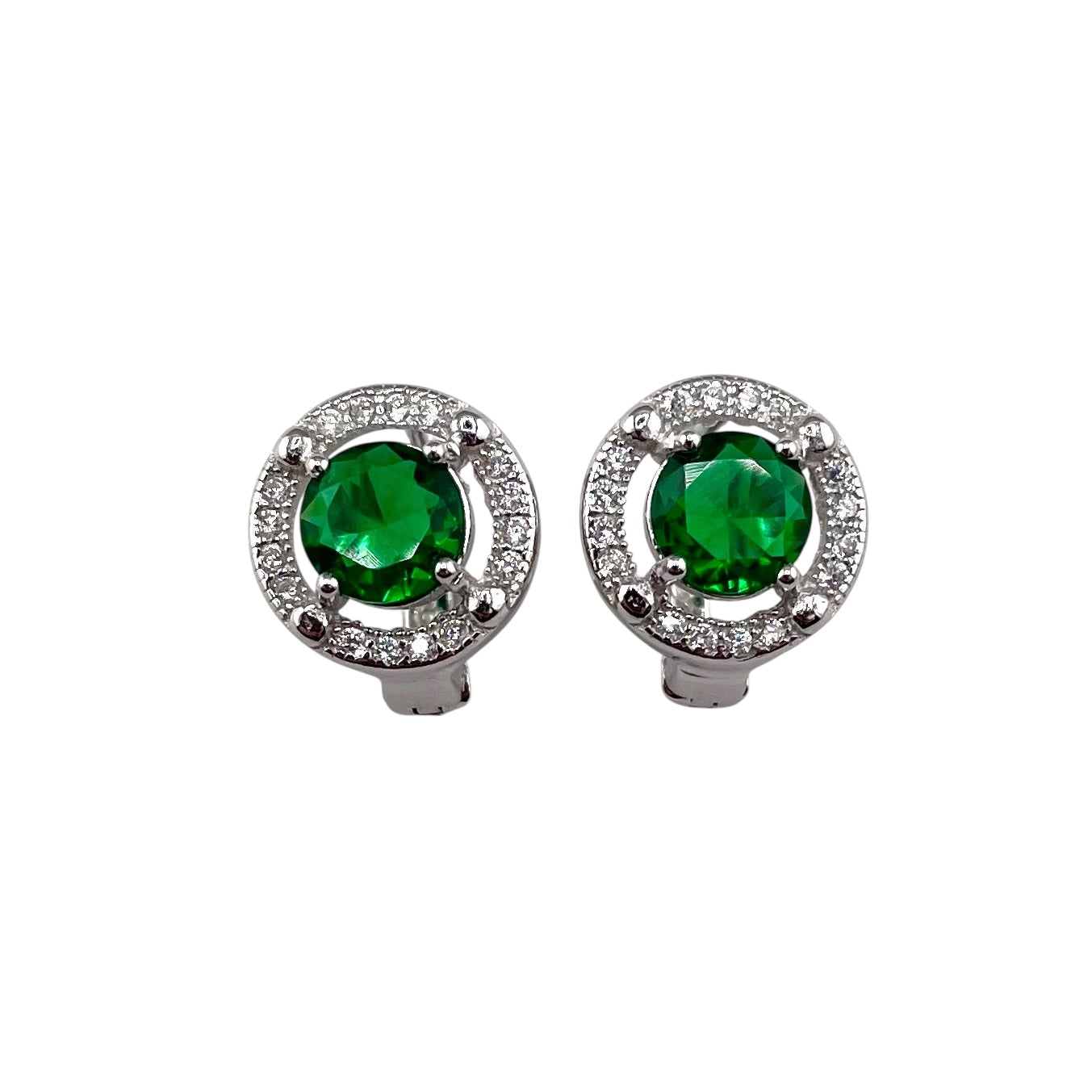 CZ Round Clip Earrings Sterling Silver