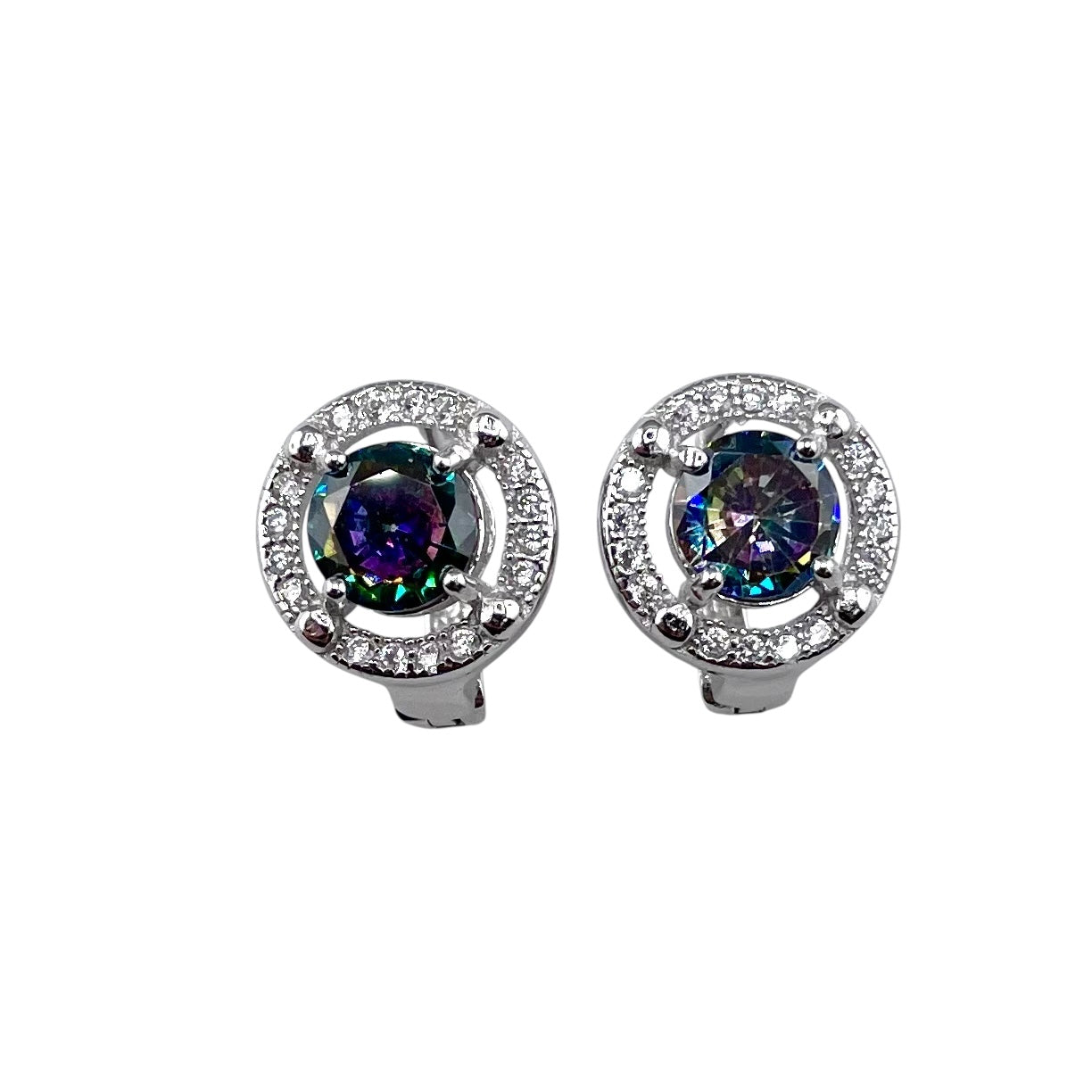 CZ Round Clip Earrings Sterling Silver