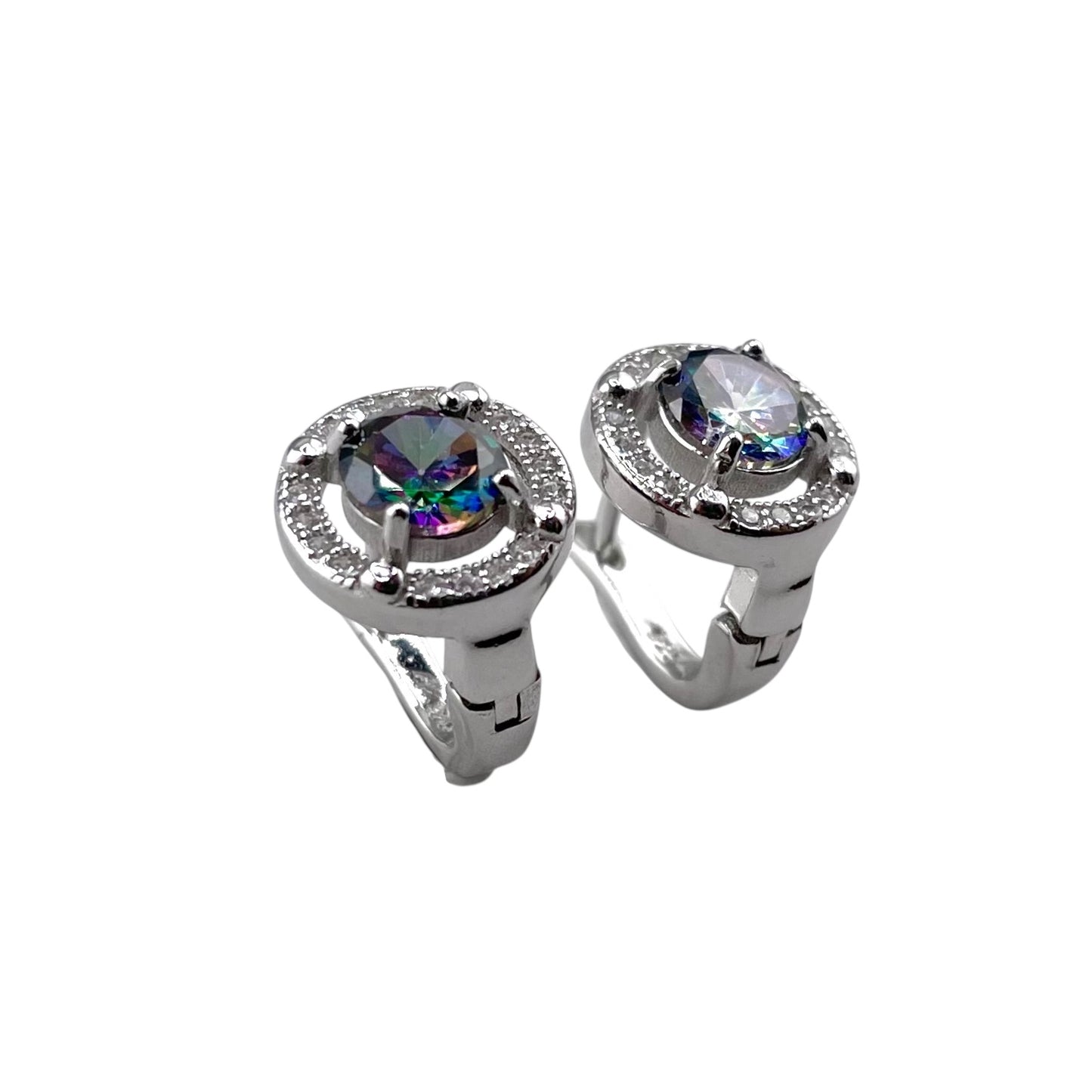 CZ Round Clip Earrings Sterling Silver