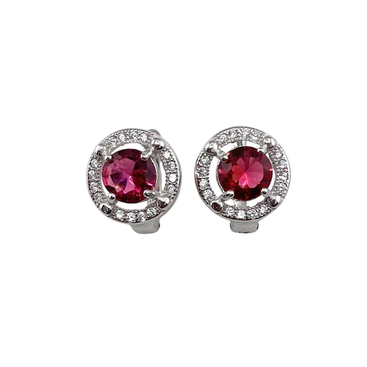 CZ Round Clip Earrings Sterling Silver