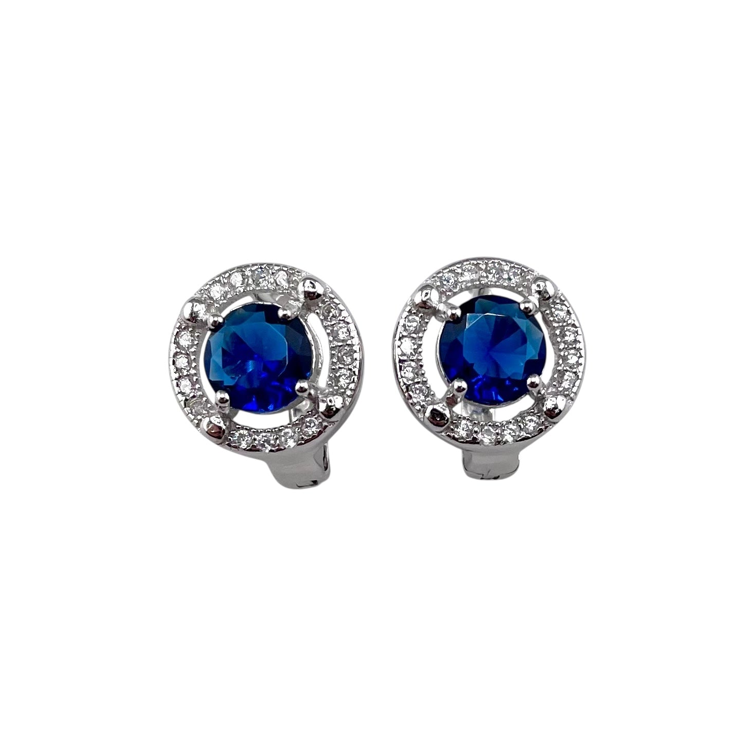CZ Round Clip Earrings Sterling Silver