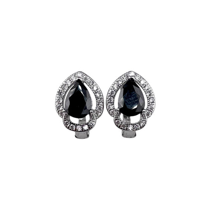 CZ Pear Clip Earrings Sterling Silver