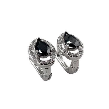 CZ Pear Clip Earrings Sterling Silver