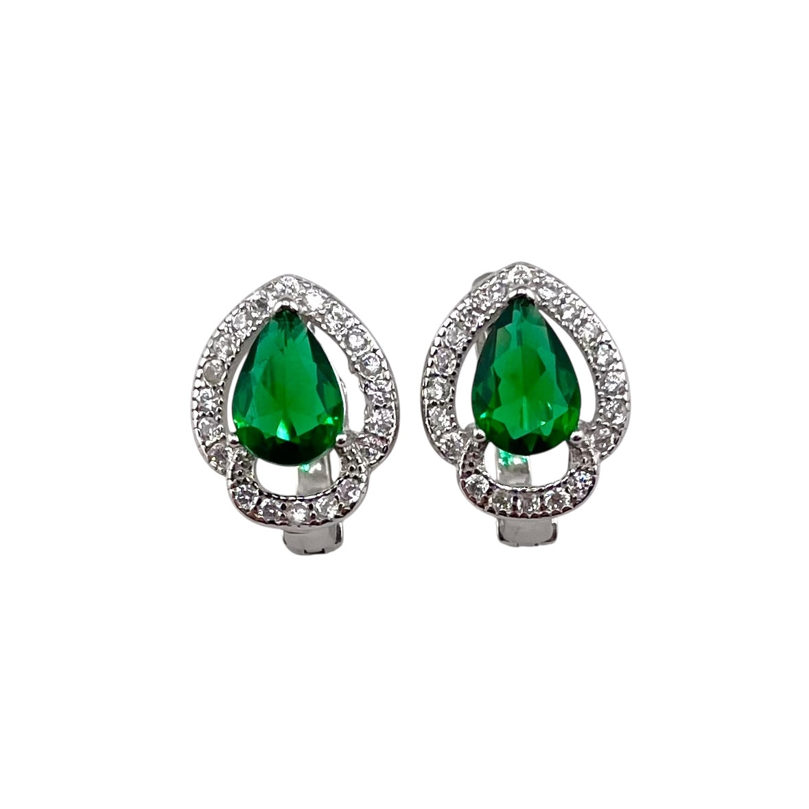 CZ Pear Clip Earrings Sterling Silver
