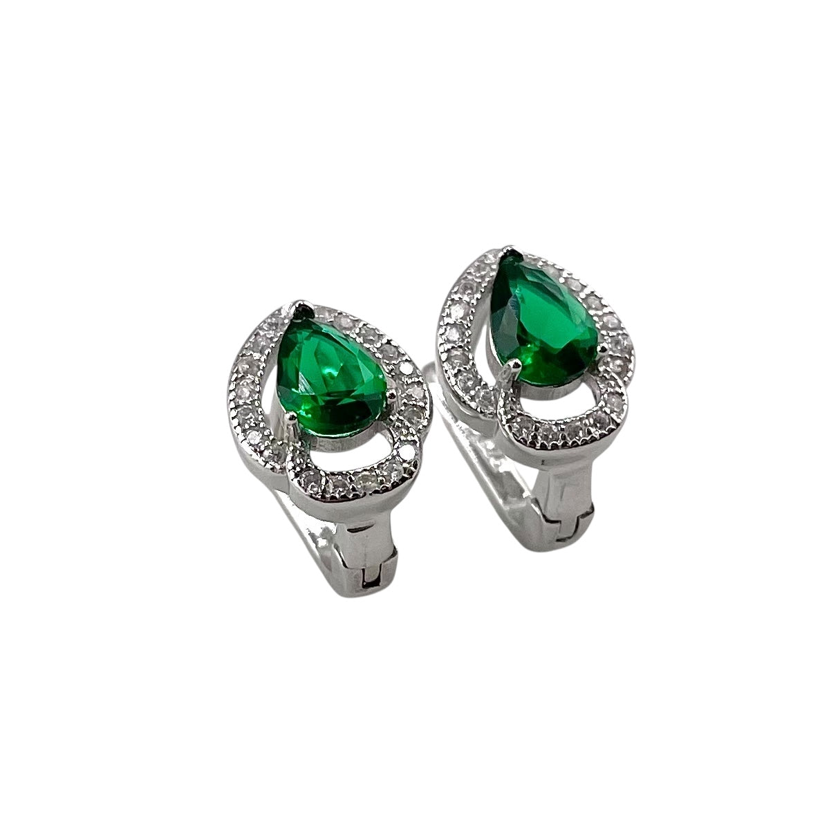CZ Pear Clip Earrings Sterling Silver