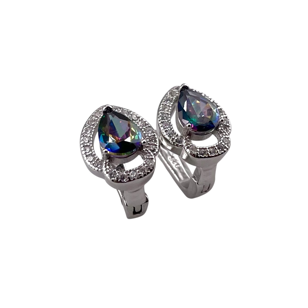 CZ Pear Clip Earrings Sterling Silver