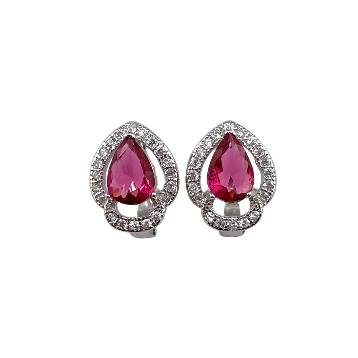 CZ Pear Clip Earrings Sterling Silver