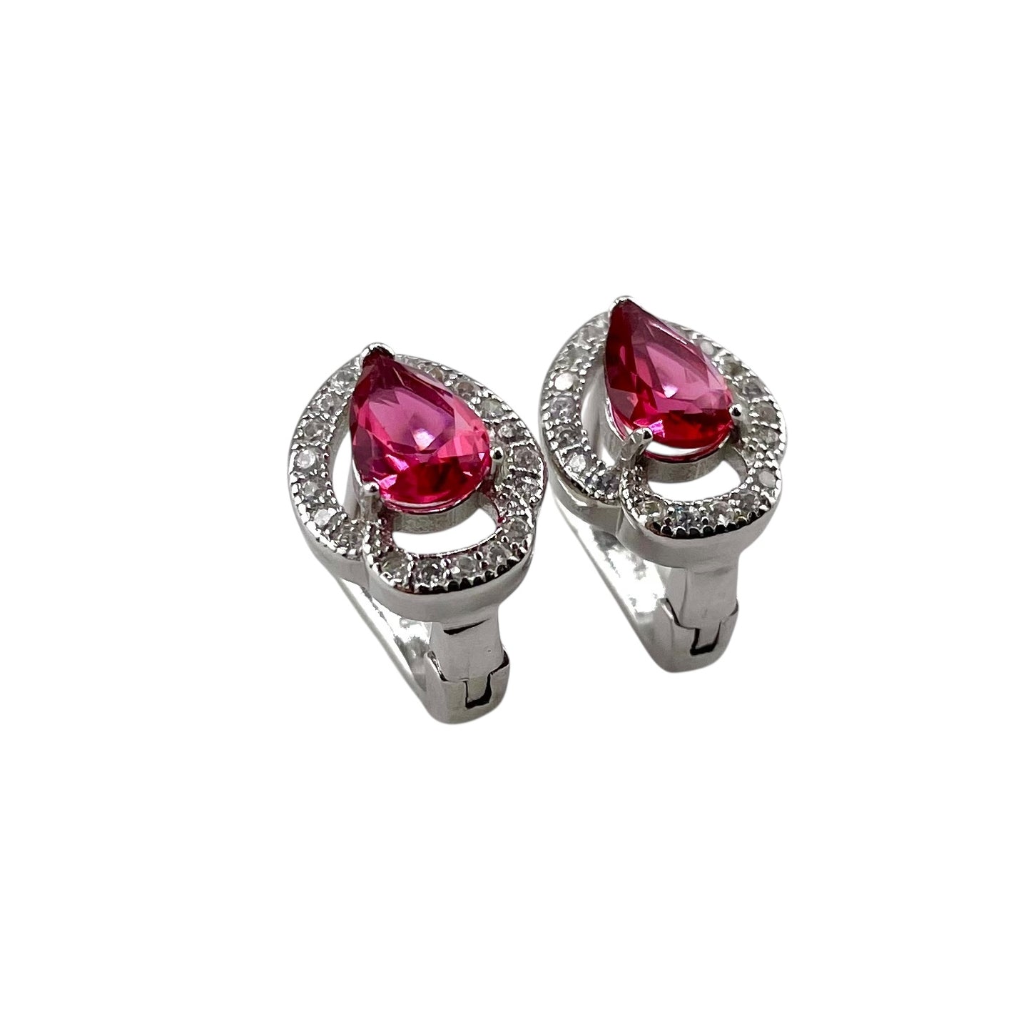 CZ Pear Clip Earrings Sterling Silver