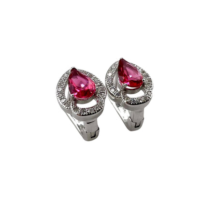 CZ Pear Clip Earrings Sterling Silver