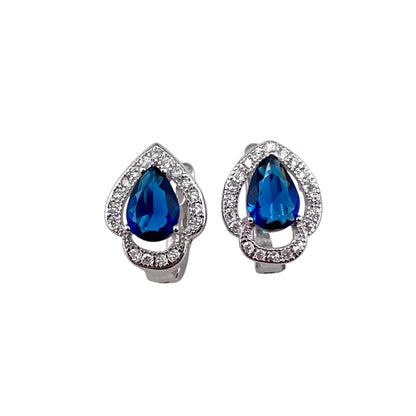 CZ Pear Clip Earrings Sterling Silver